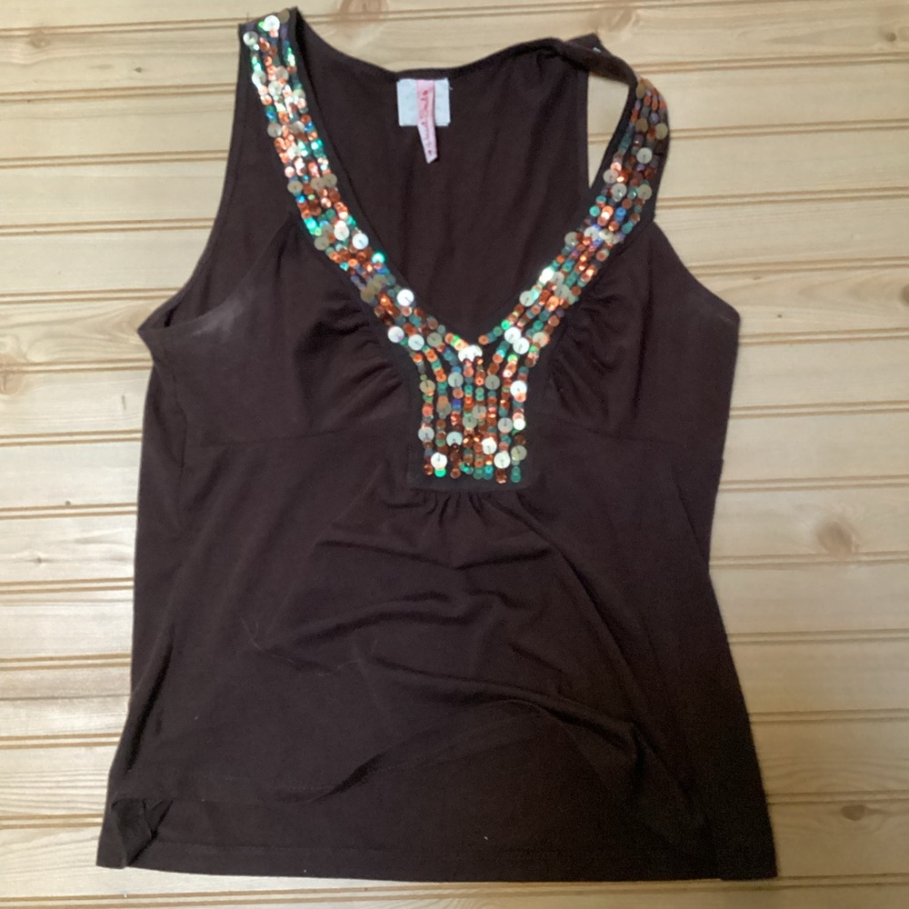 Heart Soul Vintage 90’s Brown Multicolor Sequin Detail Festival Tank Top